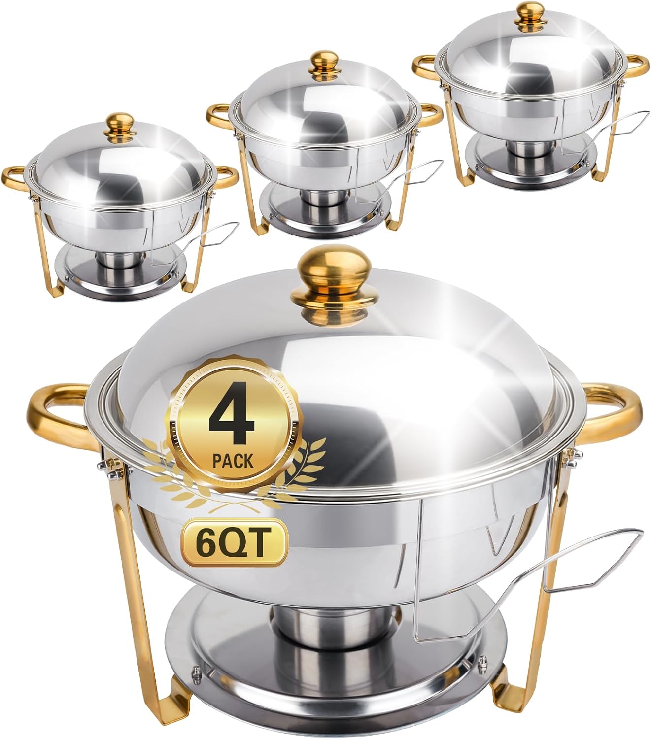 Detalle de Chafing Dishes for Buffet (4 Pack) 6QT Round Stainless Steel Buffet Food Warmers Set