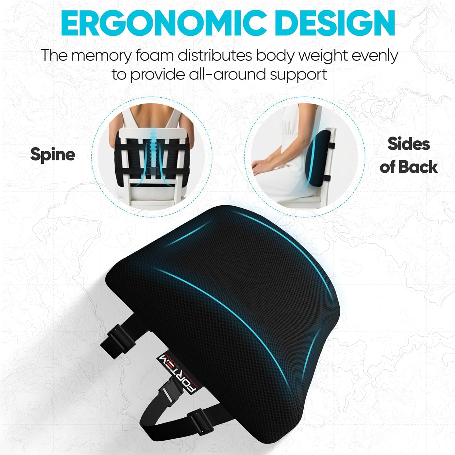 Detalle 2 de FORTEM Lumbar Support Cushion with Memory Foam & Adjustable Straps