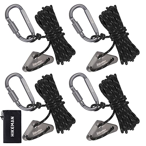 HIKEMAN 4mm Reflektierende Zelt Abspannseile – 4 m, Karabinerhaken, 73 g, Tragfähigkeit bis 550 lbs