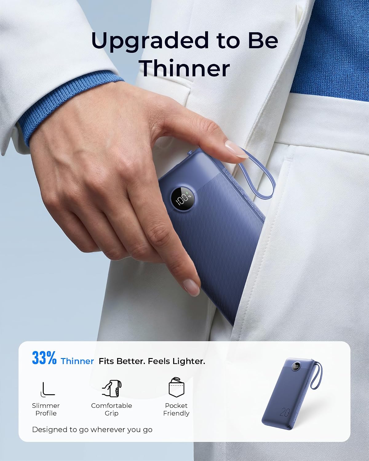 Detalle 1 de VRURC T2047Q 20,000mAh Power Bank with Four Built-In Cables and 22.5W Charging