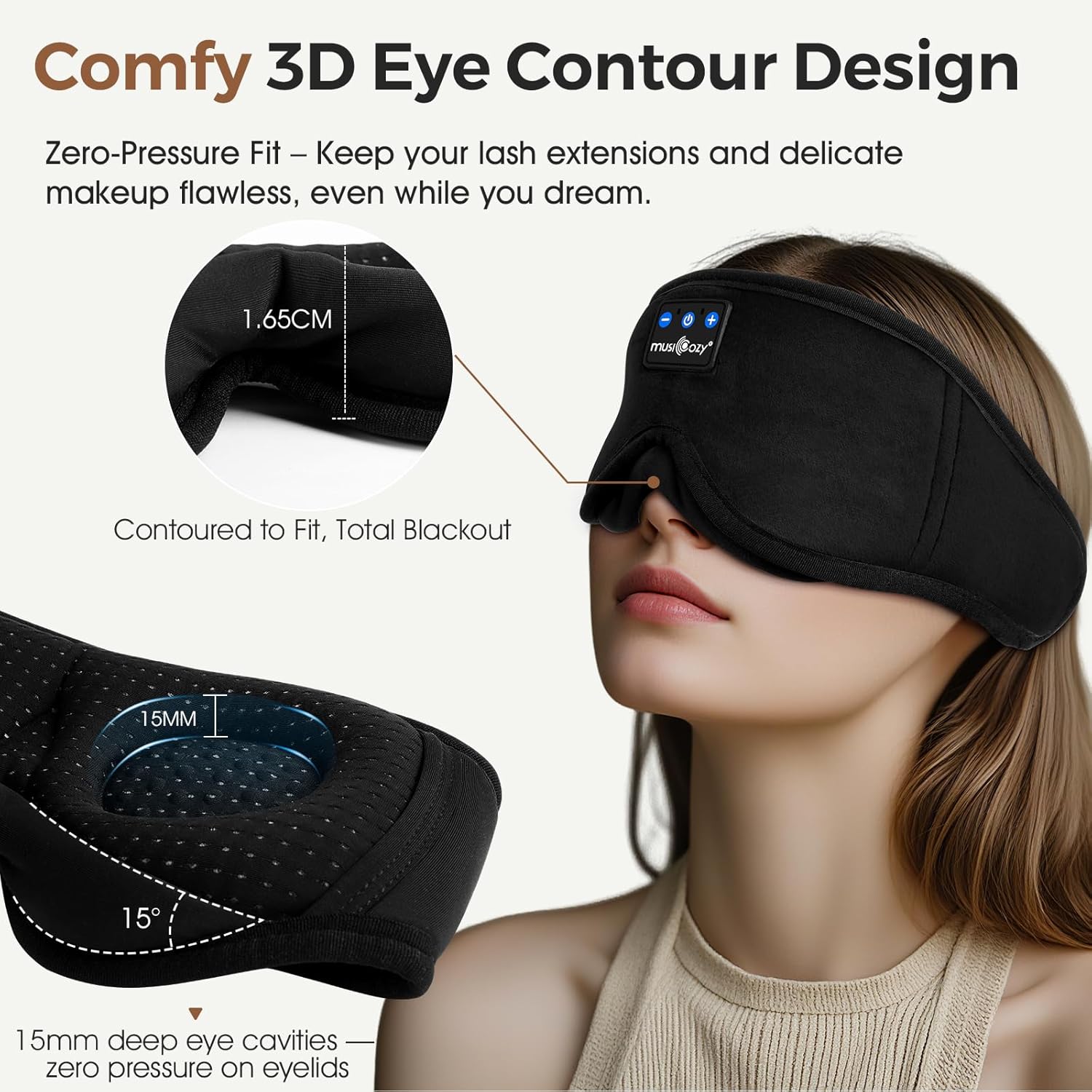 Thumbnail 2 de MUSICOZY Bluetooth Schlafmaske mit Kopfhörer – 100% Verdunkelung, 3D-Kontur für Seitenschläfer