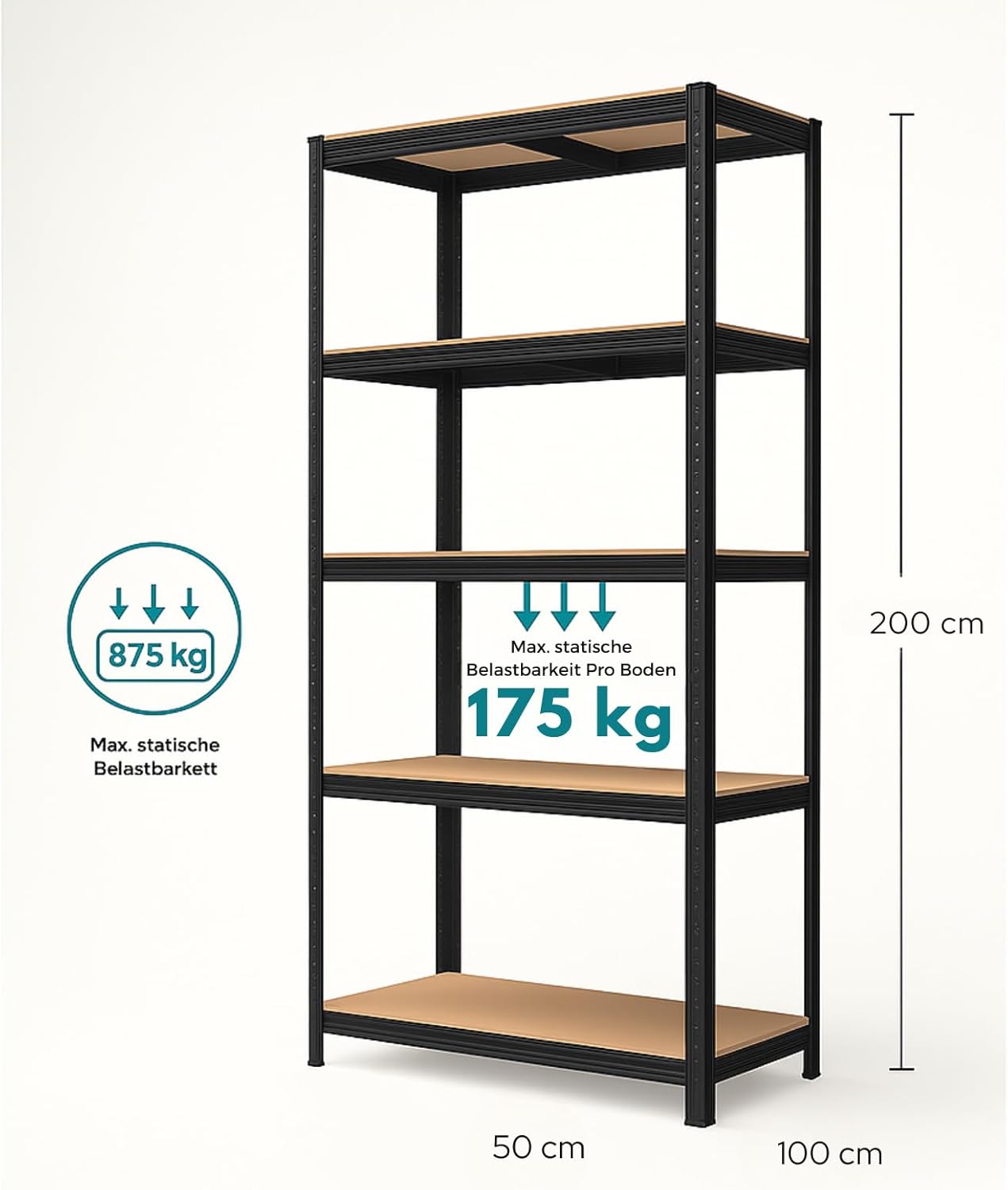 Thumbnail 2 de casa pura Schwerlastregal im 2er-Set – Kellerregal/Lagerregal 50 x 100 x 200 cm, Schwarz, je bis 600 kg