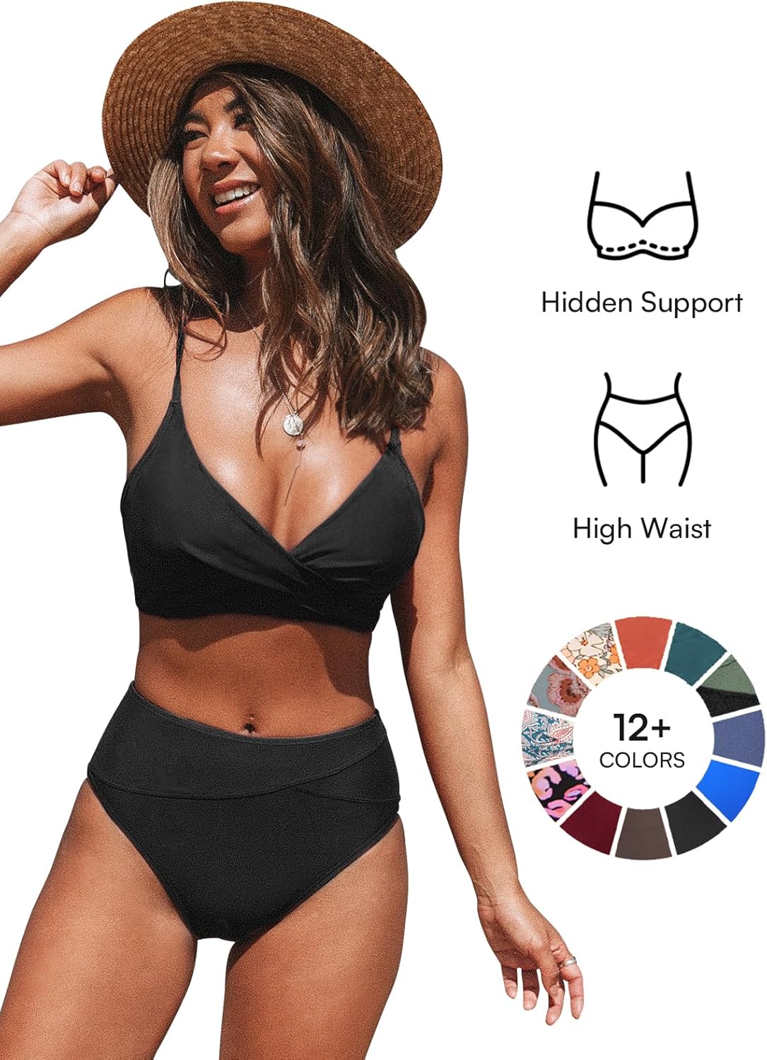 Detalle de CUPSHE Women's Twist Front High Waisted Bikini Set with Padded Cups