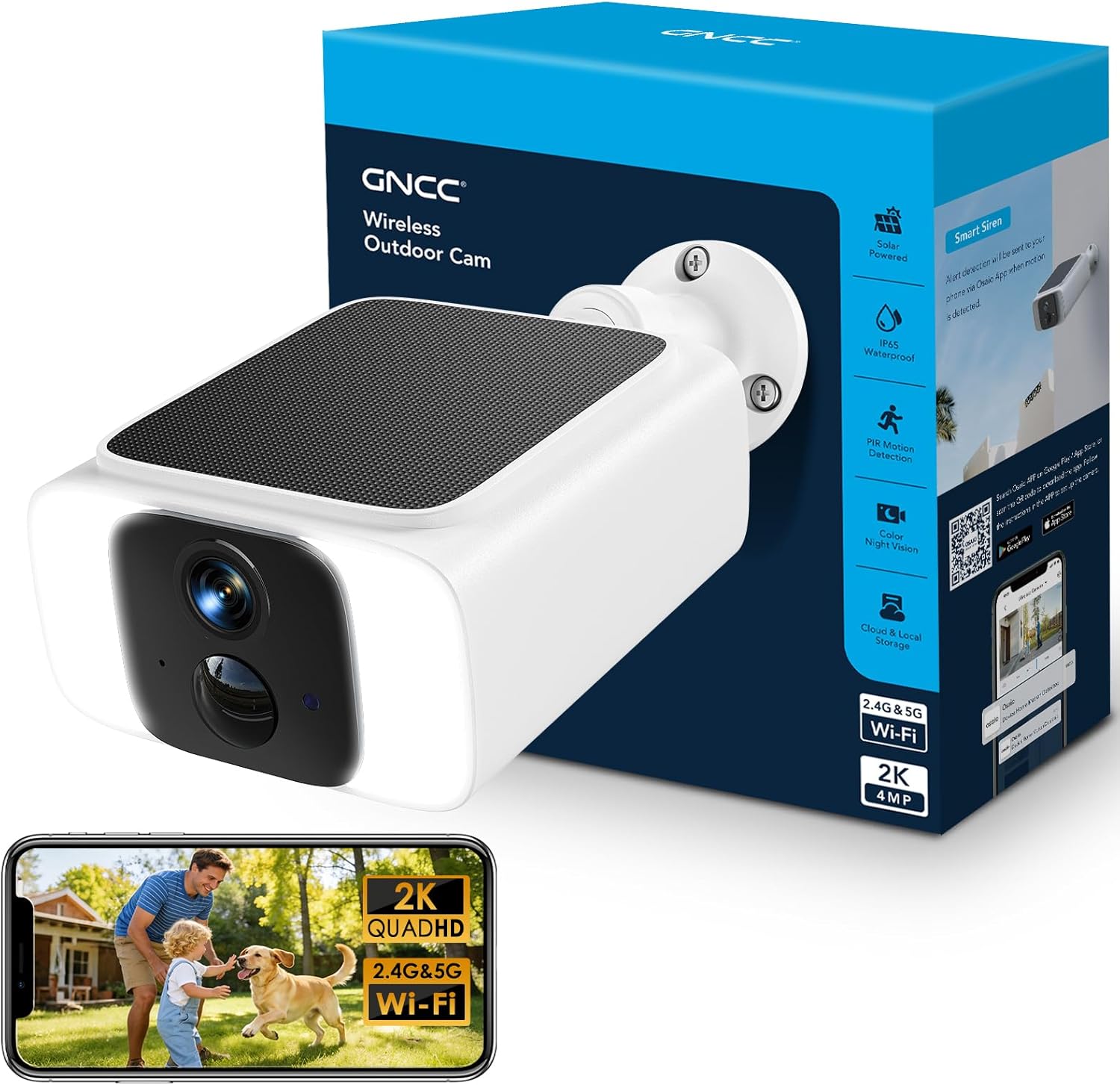 Detalle de GNCC 2K 4MP Cámara exterior WiFi solar