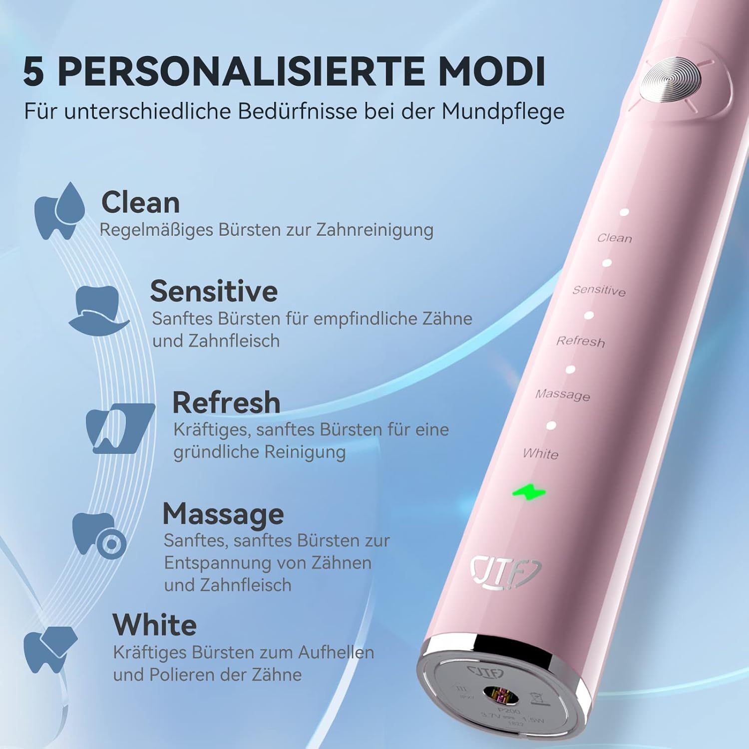 Thumbnail 1 de JTF Elektrische Zahnbürste – Schallzahnbürste mit 6 Bürstenköpfen, 5 Modi, IPX7, 60 Tage Ausdauer