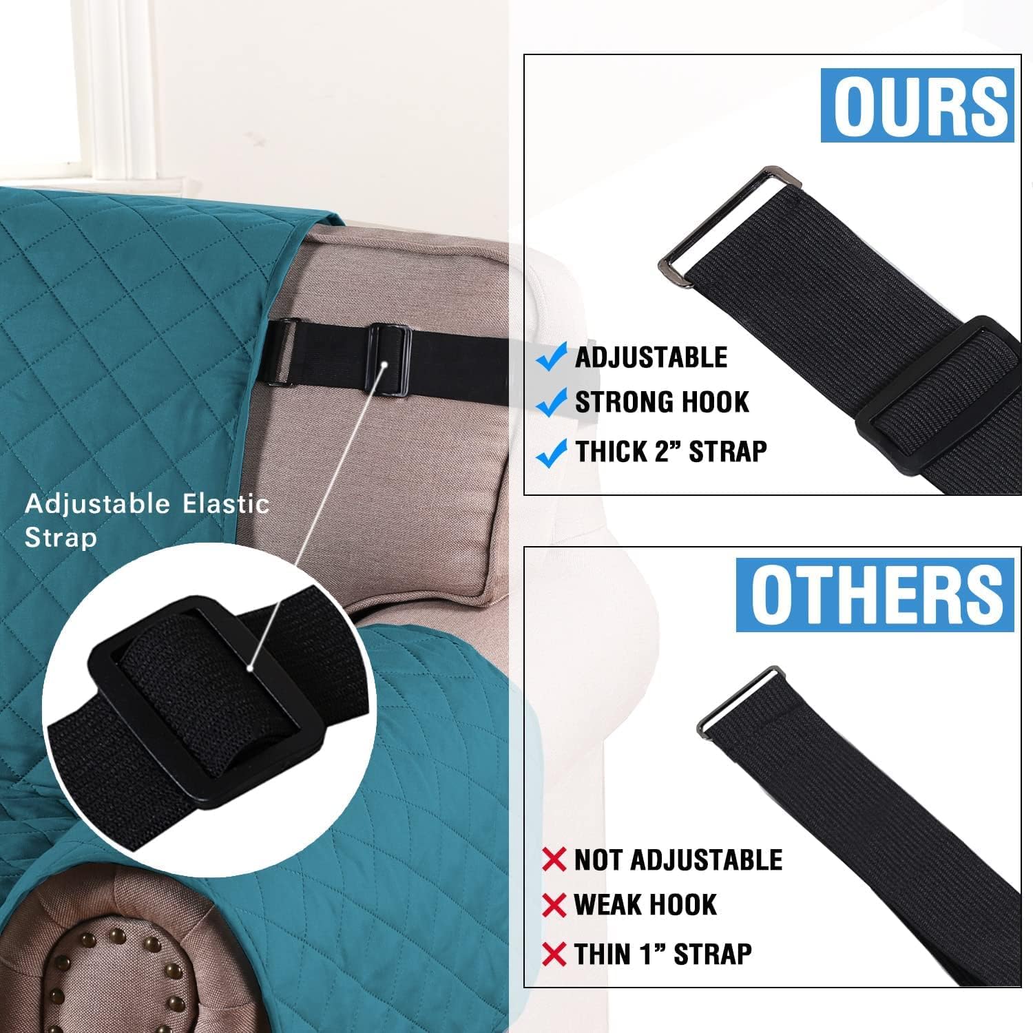 Detalle 2 de H.VERSAILTEX Reversible Chair Cover, 21" Seat Width, Water-Repellent Quilted Fabric