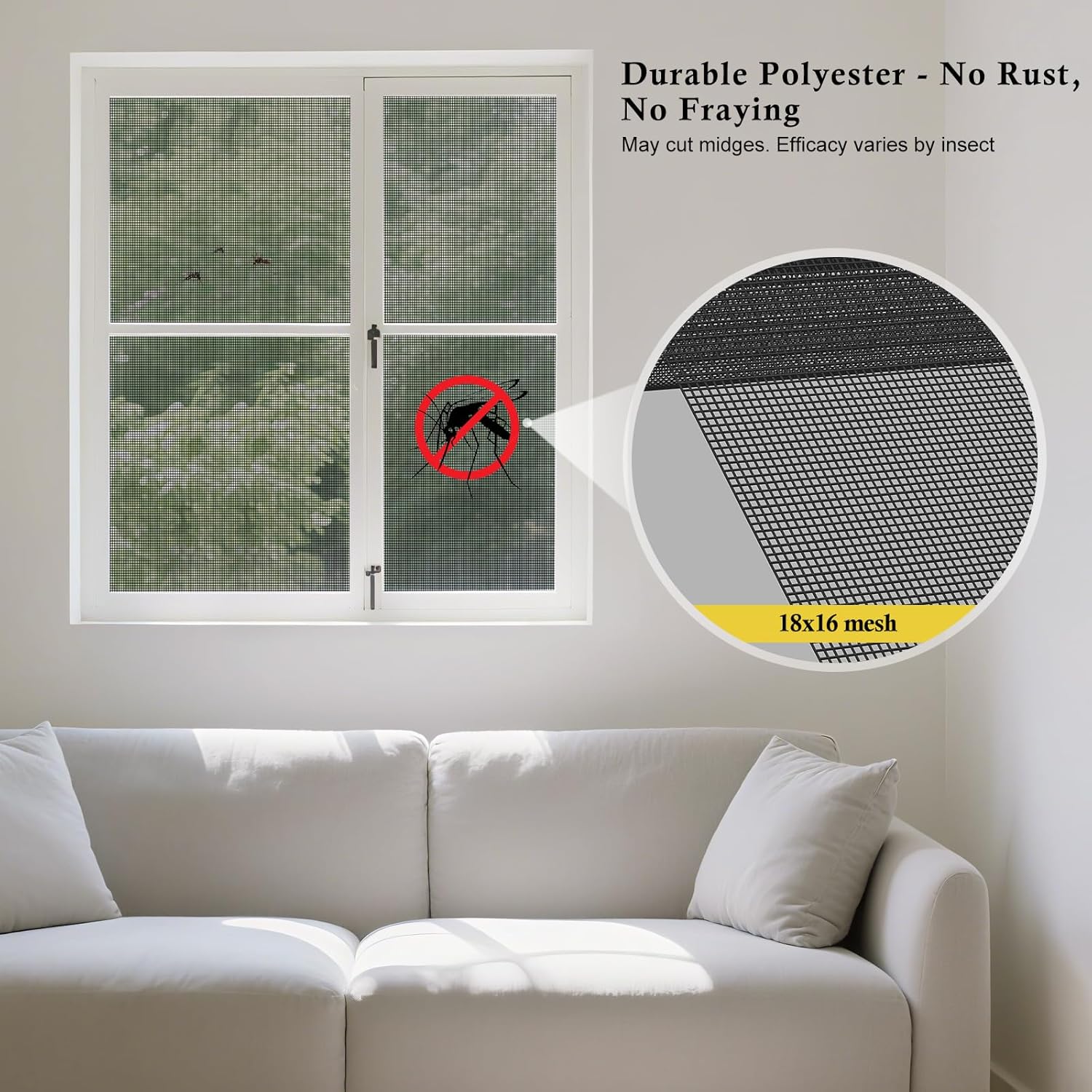 Thumbnail 5 de fowong Fly Screens for Windows (2-Pack) 120 x 250cm Black Polyester Insect Mesh