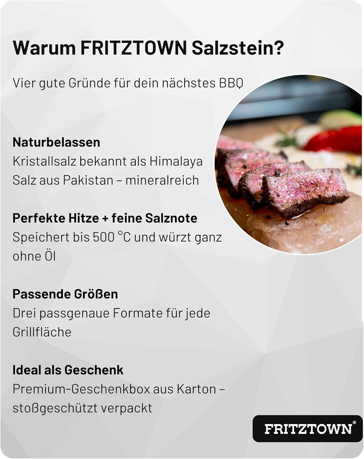 Thumbnail 5 de FRITZTOWN Deluxe Grill-Salzstein 2er-Set 20×10×2,5 cm – Feiner Geschmack durch Kristallsalz