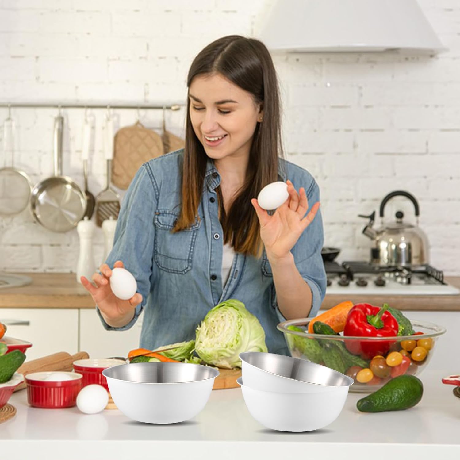 Thumbnail 6 de Tutamaz Edelstahl-Schüssel-Set (6-teilig), stapelbar, Ø 17 cm – für Salat, Müslis & Dips