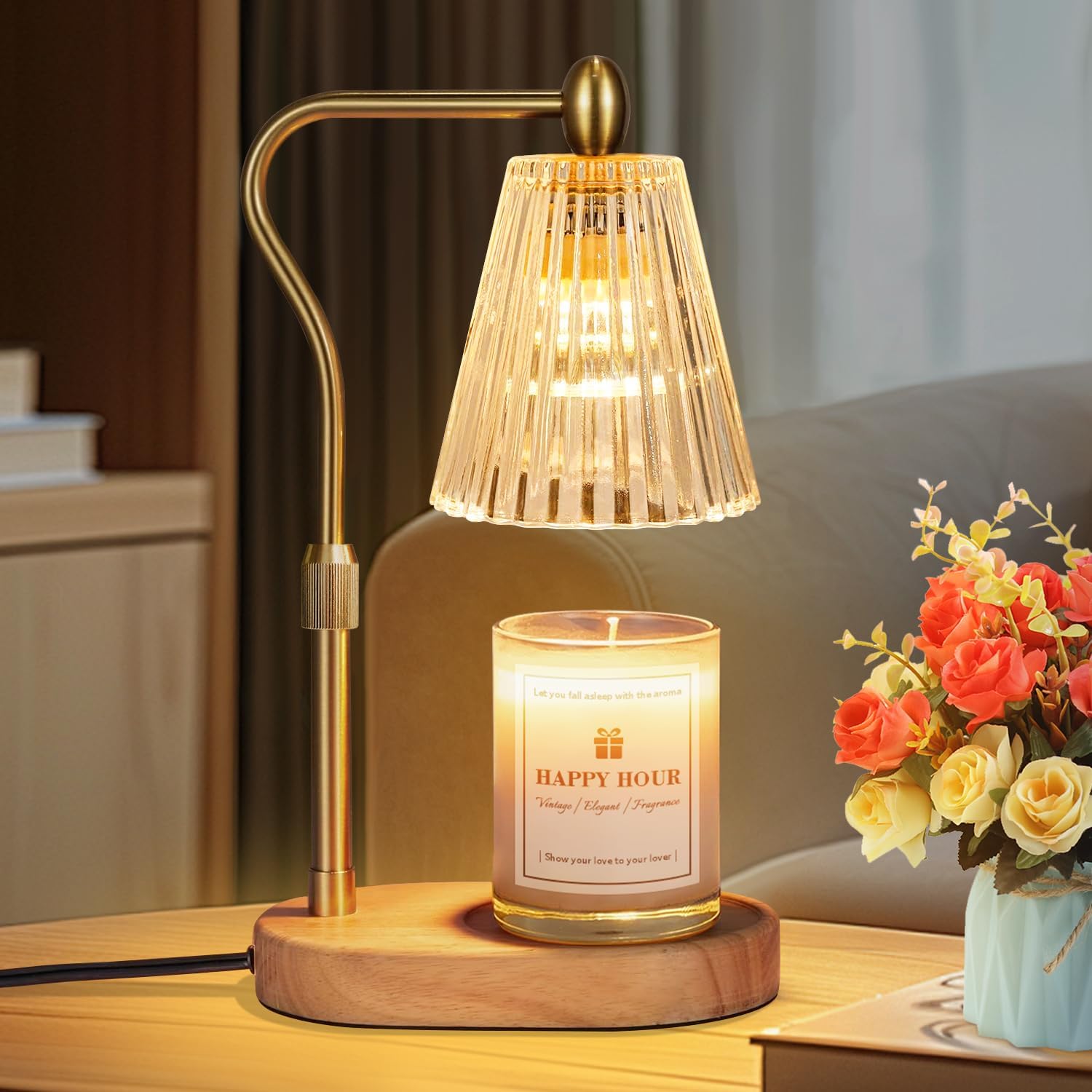 Detalle de Loowoko 072 kaarsverwarmerlamp met timer, dimmer en verstelbare arm