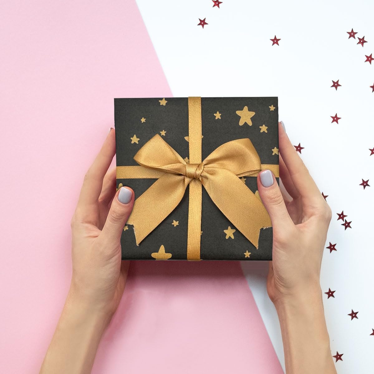 Detalle de ZHNERY Gift Wrapping Paper Roll for Birthday – Black Star Design Kraft Wrap, 43cm x 15M (Recyclable)
