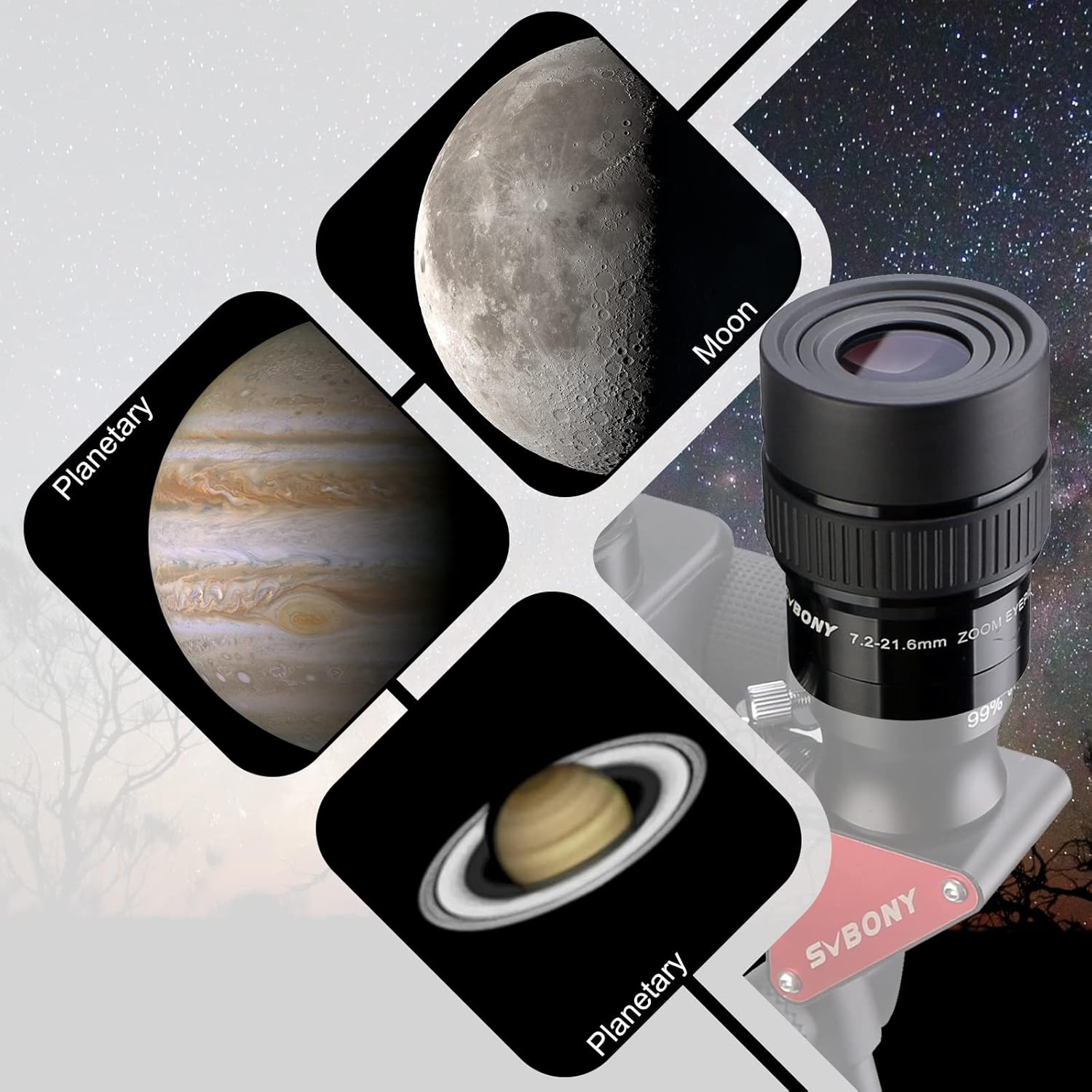 Thumbnail 5 de Svbony SV191 : oculaire zoom 1,25" à grand angle (7,2 à 21,6 mm) pour télescopes astronomiques
