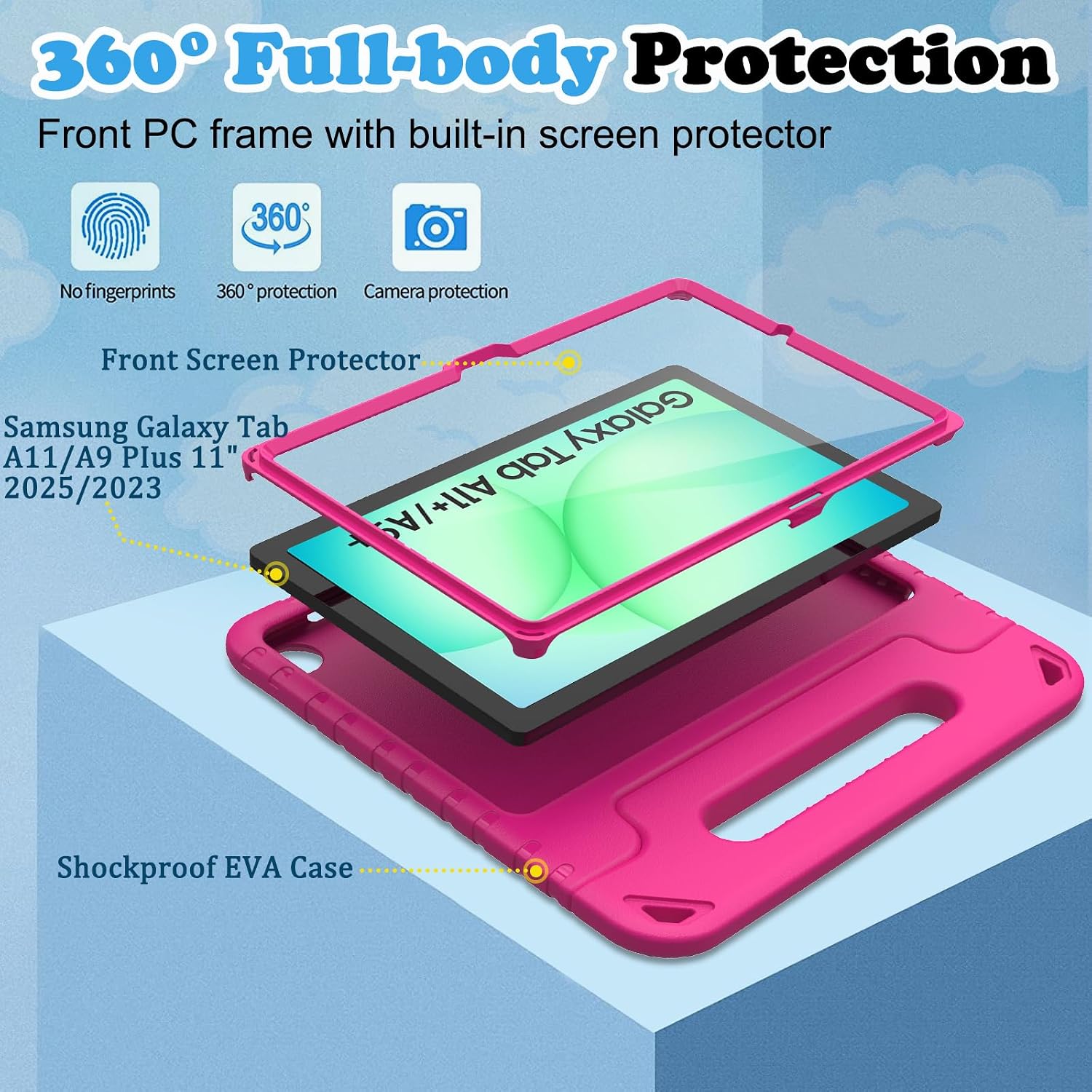 Detalle de TOPWANT Kids Case with Built-in Screen Protector for Samsung Galaxy Tab A11+ / A9+ (11-inch, 2023/2025) – Shockproof Stand Case, Rose Pink
