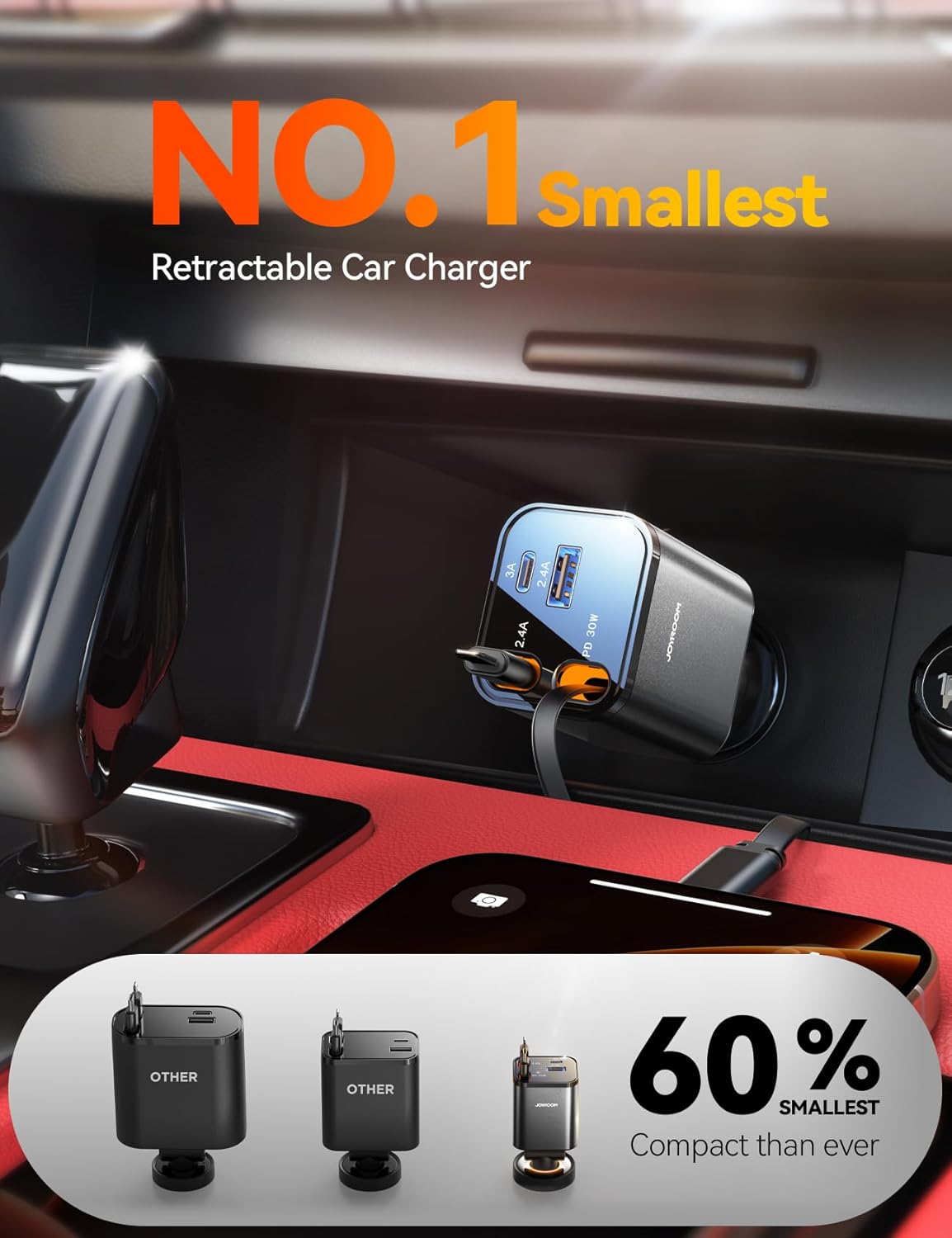 Thumbnail 1 de JOYROOM 2026 Ultra-Compact 84W Retractable Car Charger with PD45W and 4 Ports