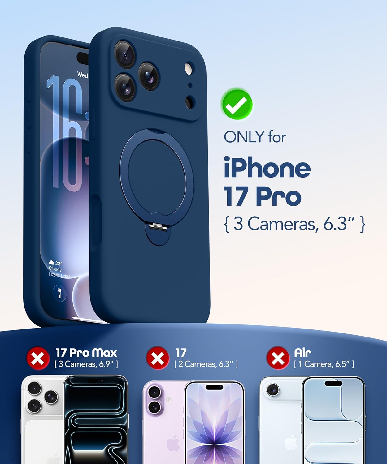 Thumbnail 1 de GolbinBox for iPhone 17 Pro 6.3-inch Case with 360° Magnetic Spin Stand (MagSafe Compatible) — Ice Blue