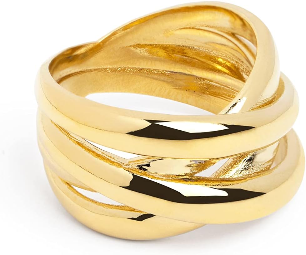 Detalle de SINGULARU ® Anello Double Cross Oro – Gioielli Donna, placcato oro 18 kt