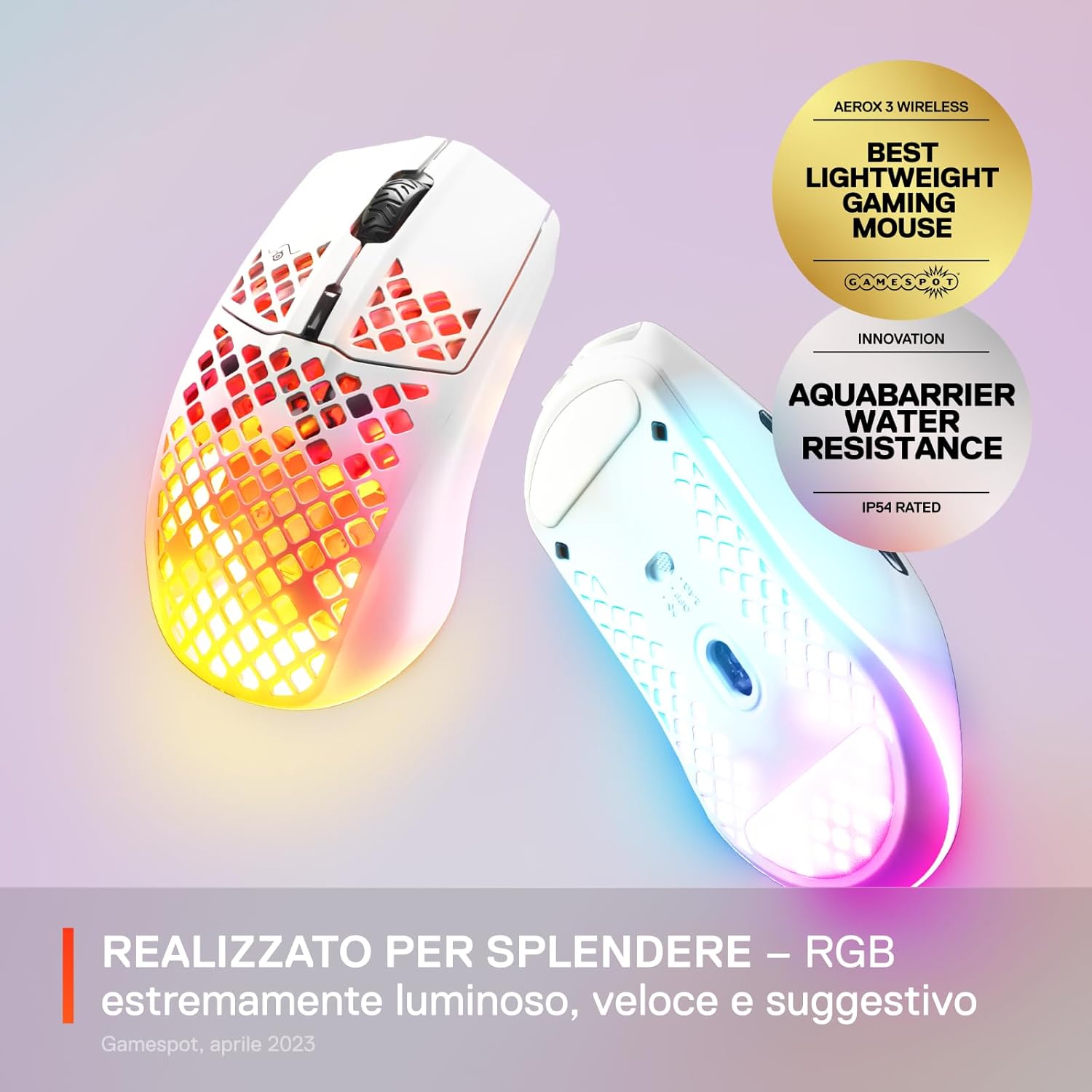Thumbnail 1 de SteelSeries Aerox 3 Wireless “Snow” – Mouse gaming ultraleggero, RGB a 3 zone e TrueMove Air 18K DPI