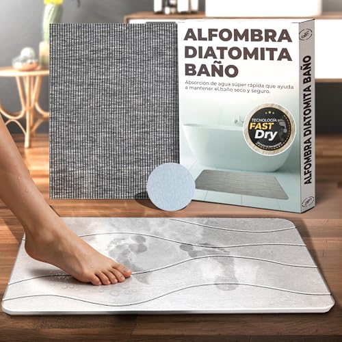 Detalle de WB® Alfombra Diatomita Baño Fast Dry 60x40 Gris – Secado Rápido, Antideslizante y Antibacteriana