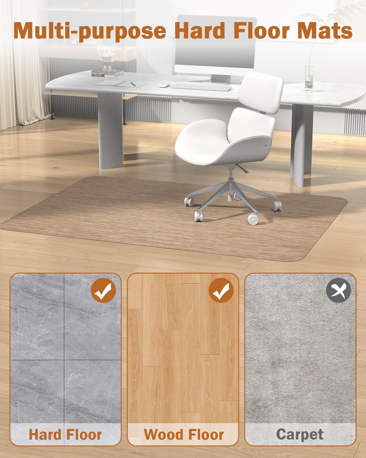 Detalle 2 de Blvornl 35.4 x 47.2-Inch PVC Chair Mat for Hard Floors, Red Brown