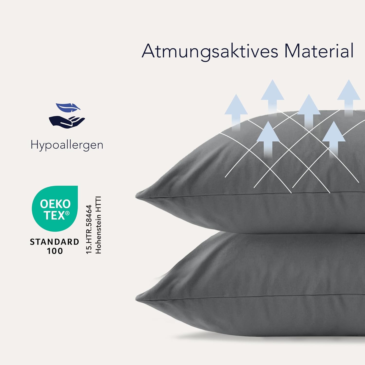 Thumbnail 2 de Dreamzie Kissenbezug 40x60 (Set mit 2) aus 100% Jersey-Baumwolle – Anthrazit