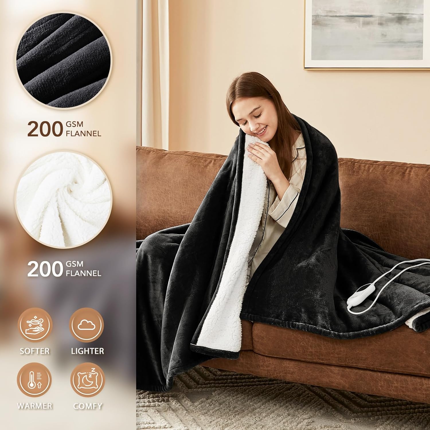 Thumbnail 1 de Homemate Electric Heated Blanket (King Size) 100"x90" Dual Control