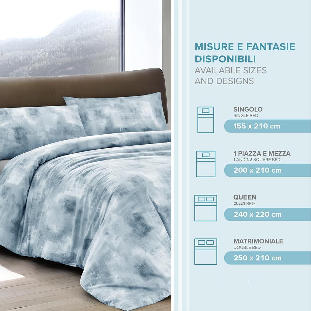 Thumbnail 2 de Dorian Home – Parure de lit 1 place et demie 200 x 210 cm, coton doux, Nebula Bleu, fabrication italienne