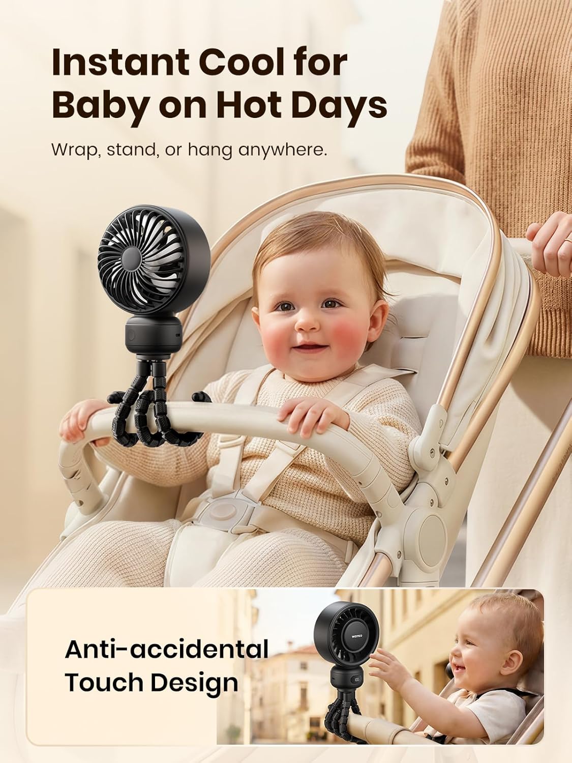 Thumbnail 1 de Warmco Portable Pram Fan: 4000mAh Rechargeable Clip-On Fan for Strollers and Travel