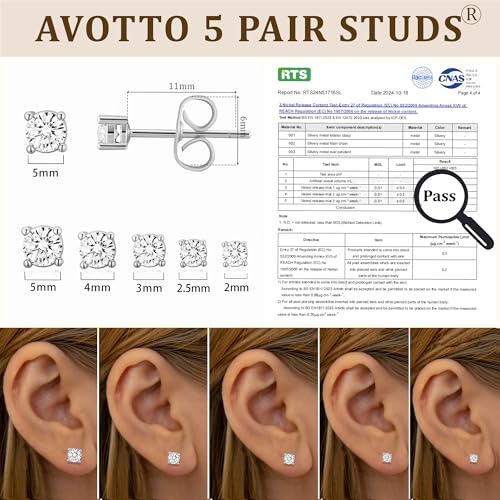 Thumbnail 2 de AVOTTO 5 Pairs Stud Earrings for Women – Hypoallergenic S925 Silver Set