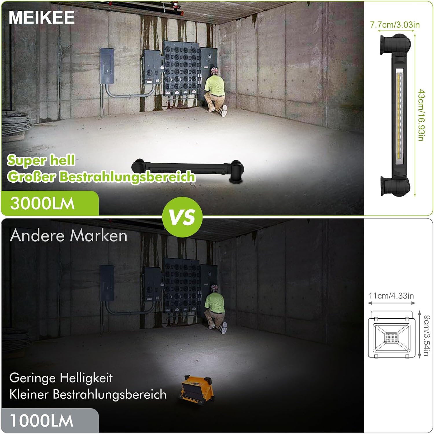 Detalle de MEIKEE oplaadbare LED-werklamp 3000 lm, 5000 mAh en IP65