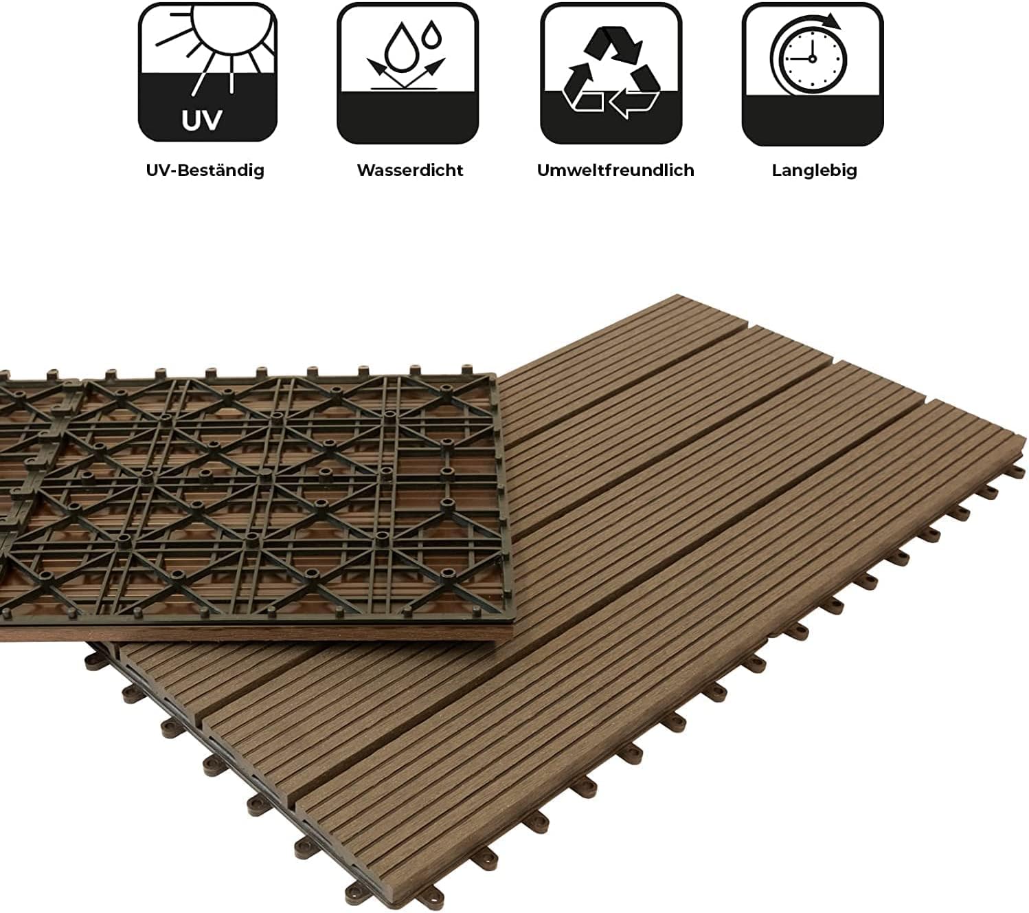 Thumbnail 4 de Floordirekt WPC Fliesen 60x30 cm Klicksystem in Holzoptik, dunkelbraun (Royal) – Terrassen- und Balkonboden