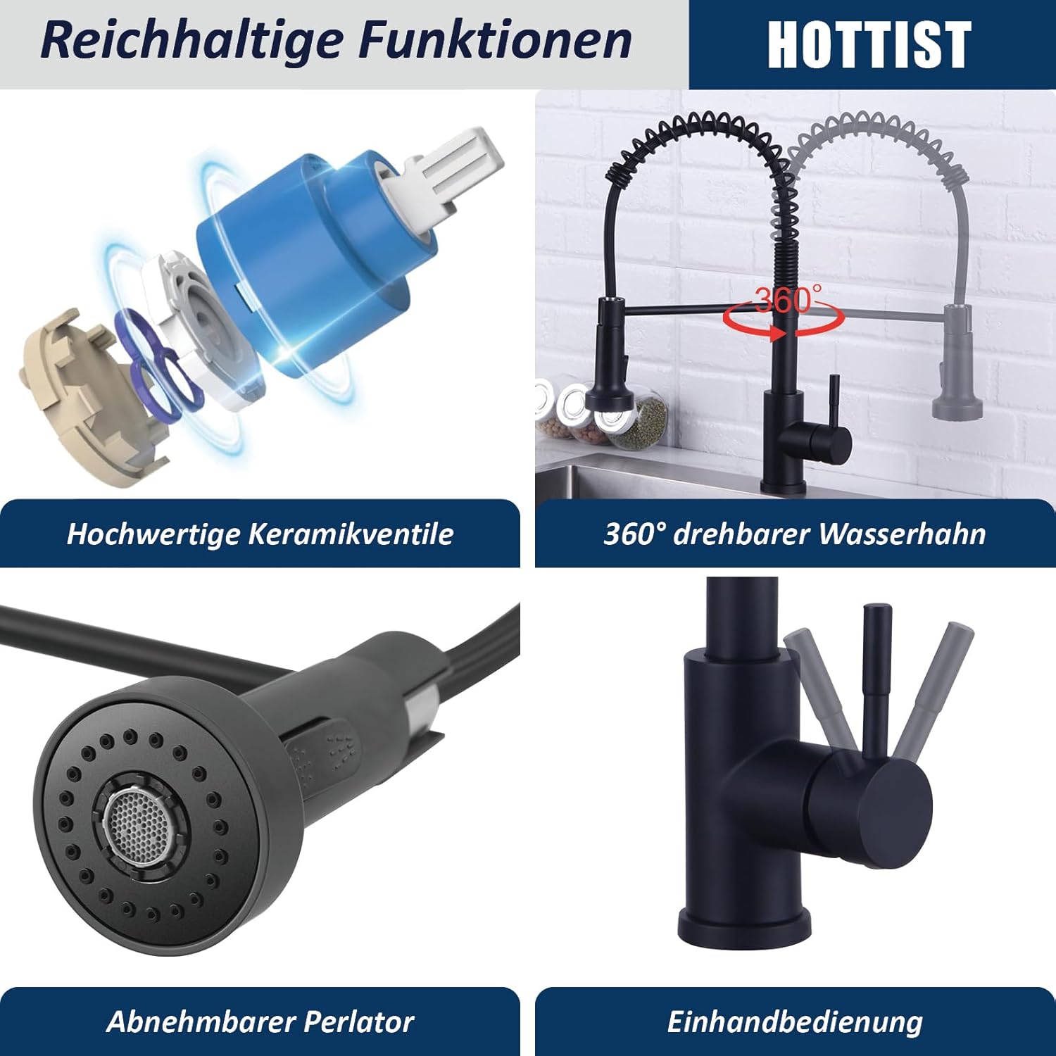 Detalle de Spültischarmatur Mattschwarz Hochdruck 360° ⛲