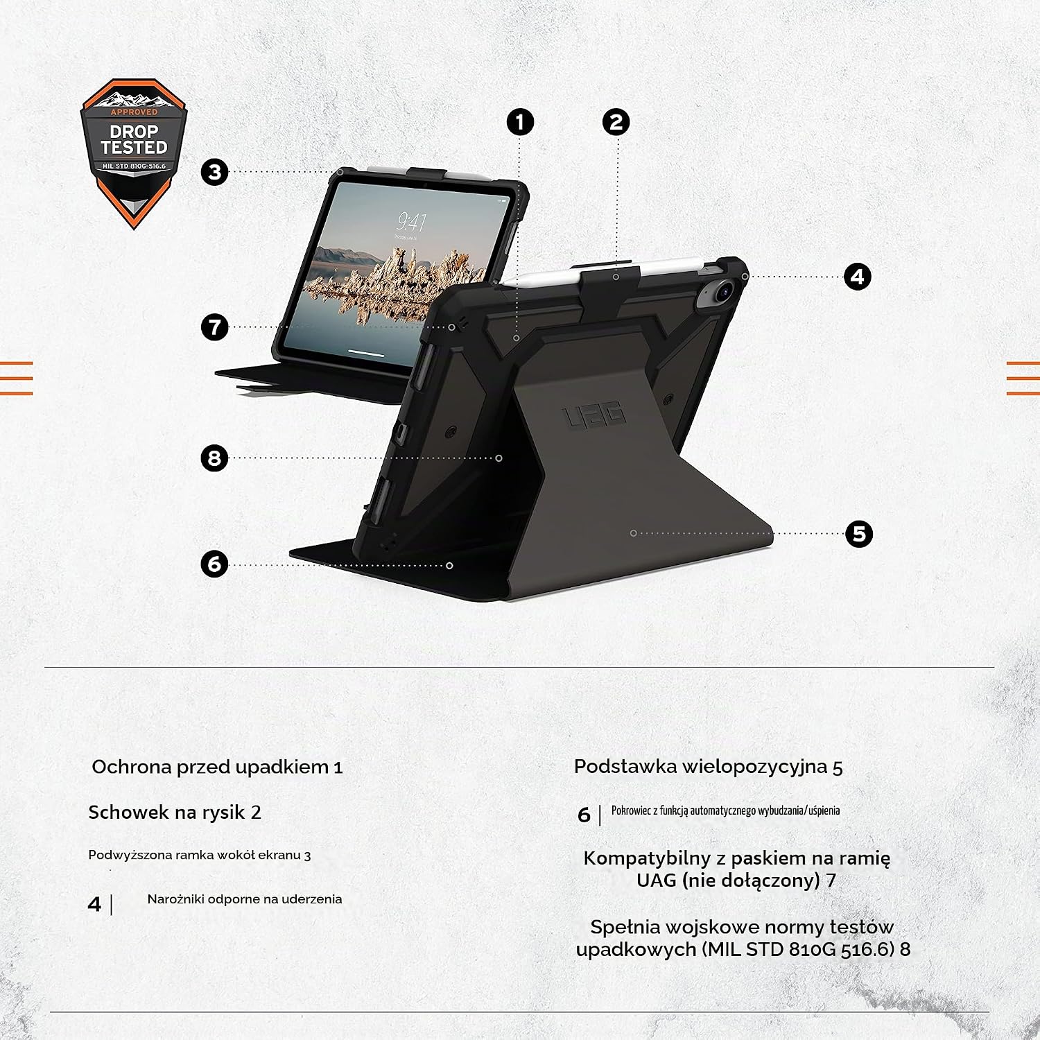 Detalle 2 de UAG Metropolis SE – etui do iPada 10. gen. z podstawką i uchwytem na Apple Pencil