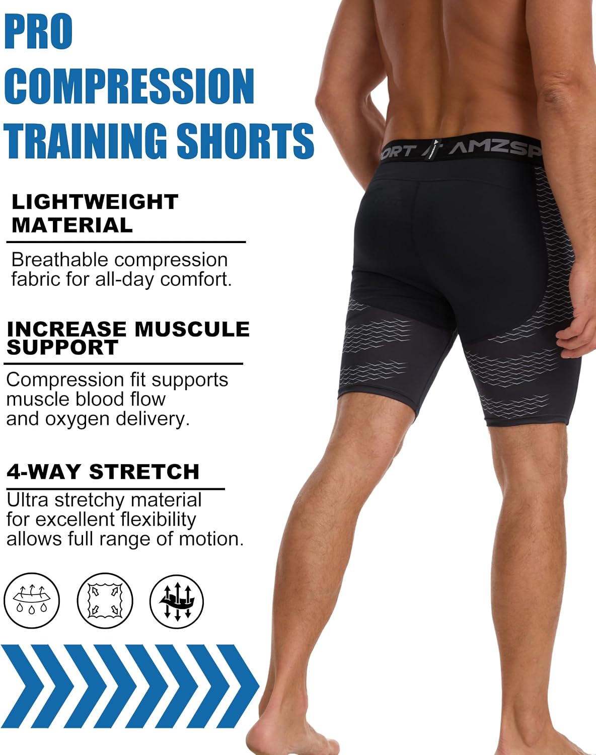 Detalle de AMZSPORT set 1/2/3 pantaloncini da compressione uomo per palestra e running