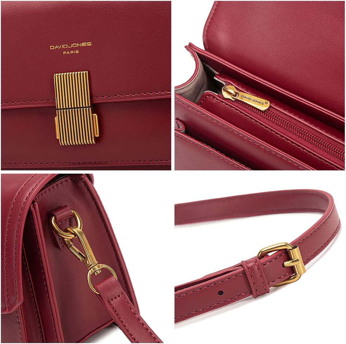 Thumbnail 3 de Petit sac bandoulière David Jones en simili cuir PU rigide rouge, pochette à rabat