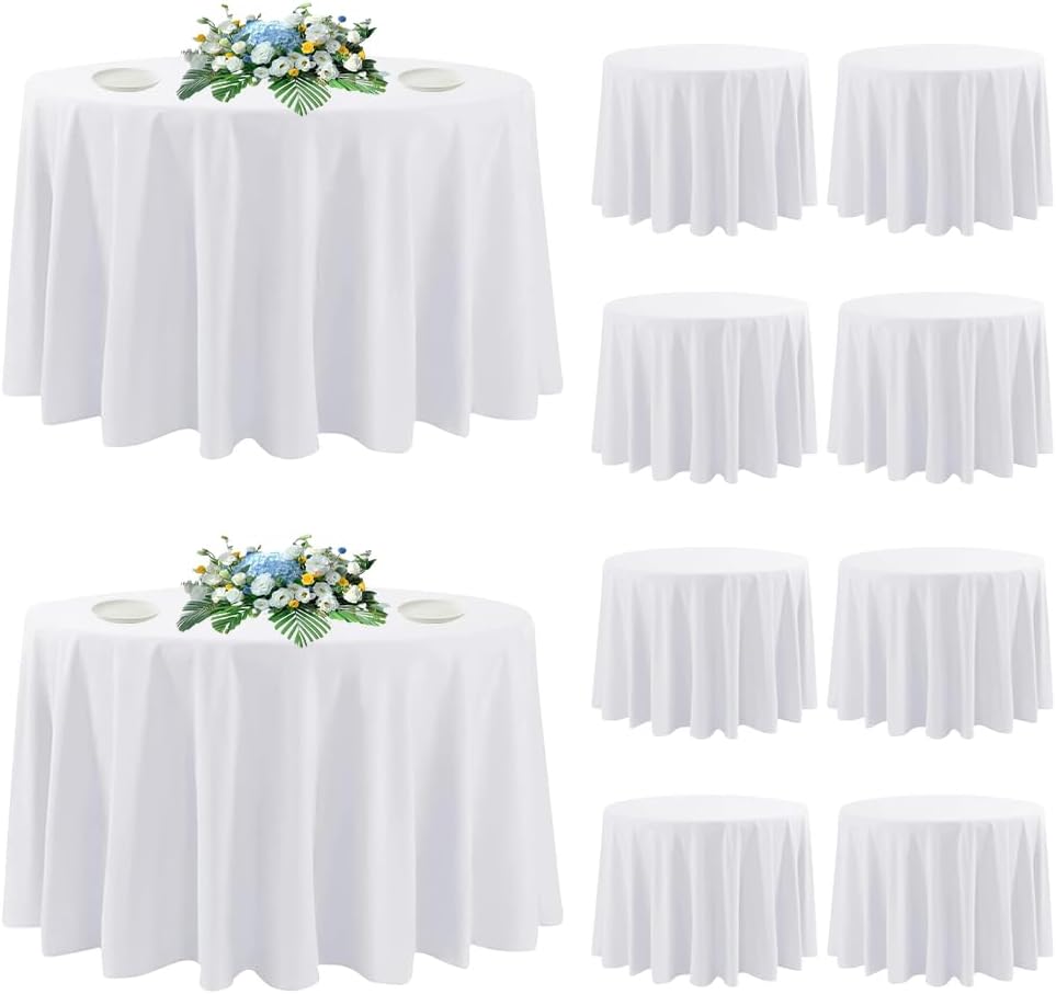 Detalle de DAKKIONY 10-Pack Round Tablecloths, 120-Inch White, Wrinkle-Resistant & Stain-Resistant Polyester