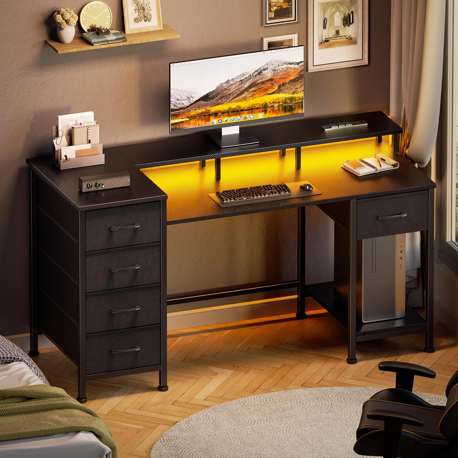 Thumbnail 6 de Korfile CD031 47-Inch Gaming Desk with RGB Lights, Charging Ports and 5 Drawers