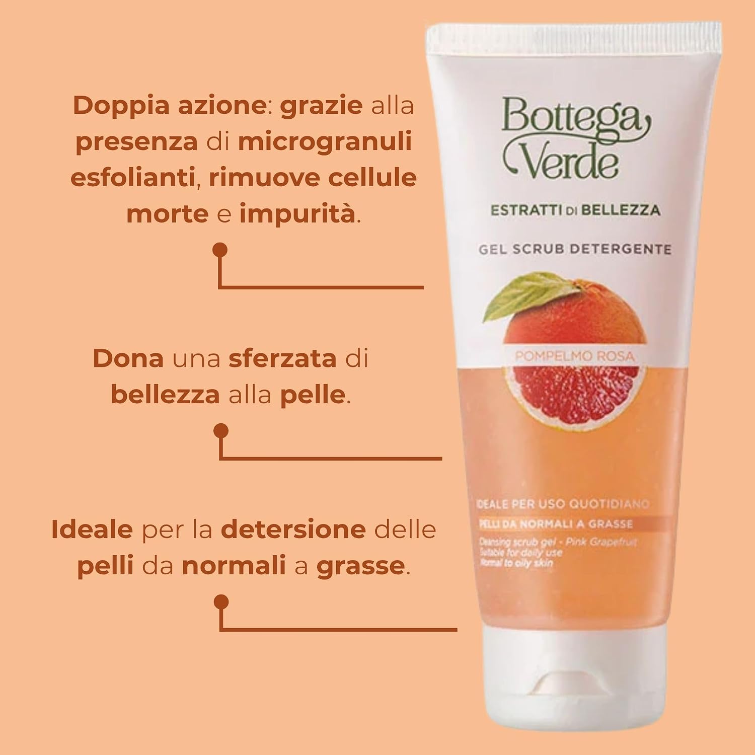 Detalle de Bottega Verde Estratti di Bellezza Gel Scrub Detergente con Pompelmo Rosa, 100 ml