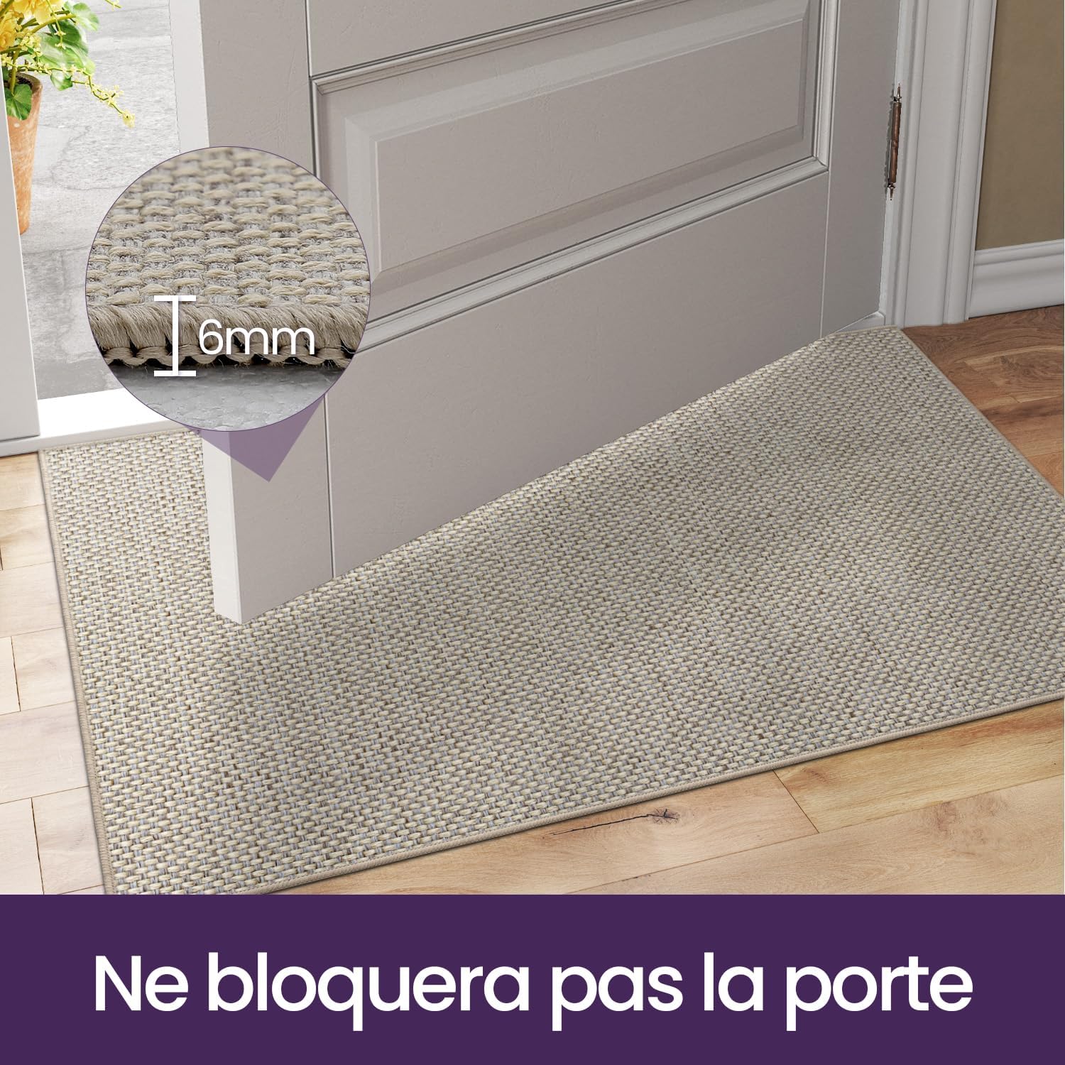 Thumbnail 6 de DEXI Tapis Entree Intérieur 90 x 140 cm - Paillasson Absorbant et Antidérapant Beige