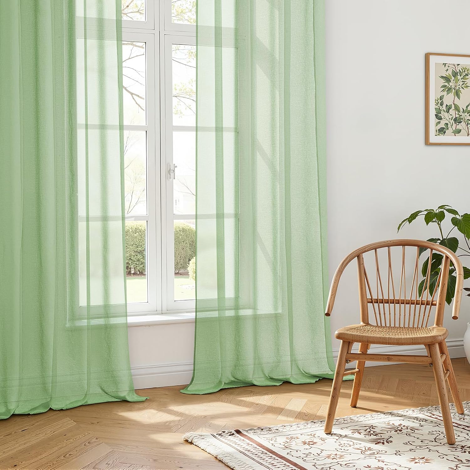 Thumbnail 4 de MRTREES Green Sheer Rod Pocket Curtains, 2 Panels – Sage Green, 140x122 cm (55x48 in) with 48 Inch Drop