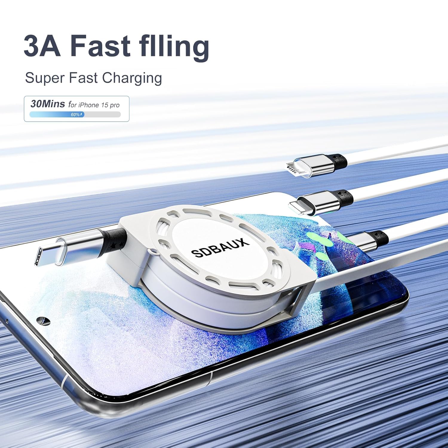 Thumbnail 5 de SDBAUX USB‑C to 4‑in‑1 Retractable Charger Cable 3A 1M (2 Pack)