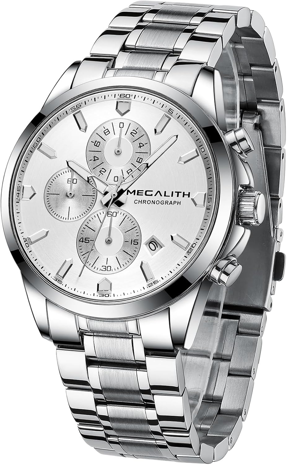 Detalle de MEGALITH Herren Armbanduhr Edelstahl – Analoger Quarz mit Datum, Leuchteffekt und 3ATM Wasserdicht
