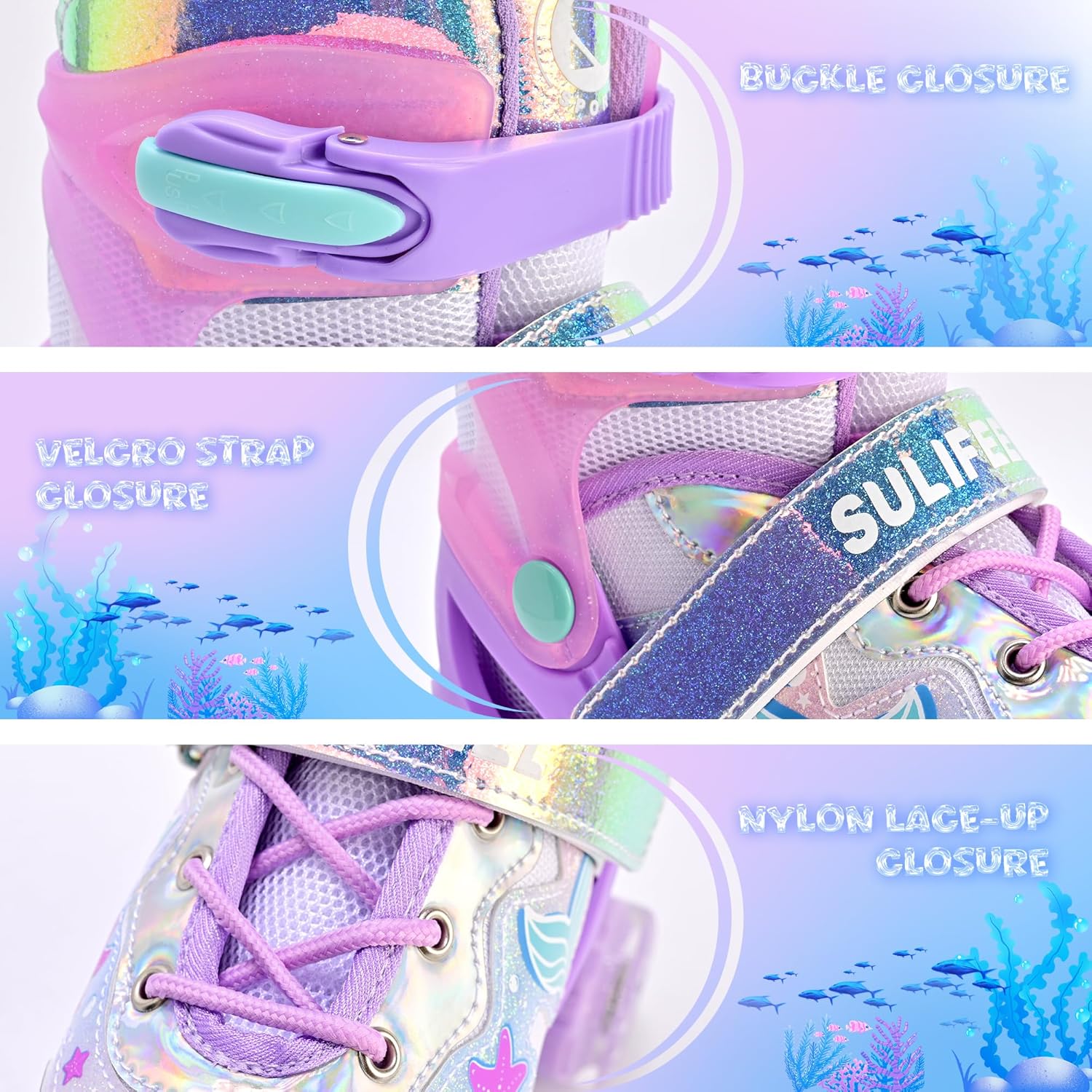 Detalle de SULIFEEL Adjustable Kids Roller Skates with Light-Up Wheels (Adjustable Sizes for Ages 3–12)