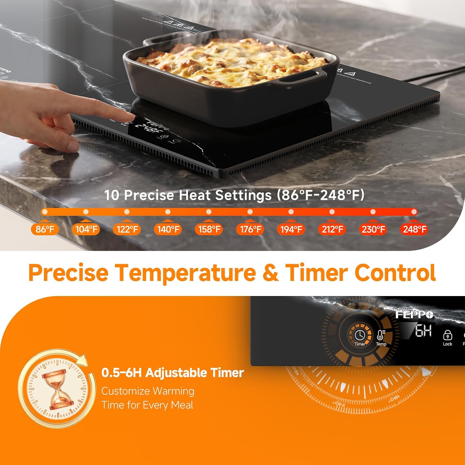 Detalle 1 de FEPPO HF-PJ03-4 Electric Warming Tray, 47" x 15" Modular Glass Surface