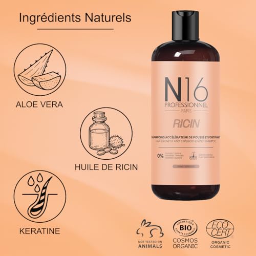 Detalle de Shampooing Bio Ricin N16 professionnel 500 ml — accélérateur de pousse