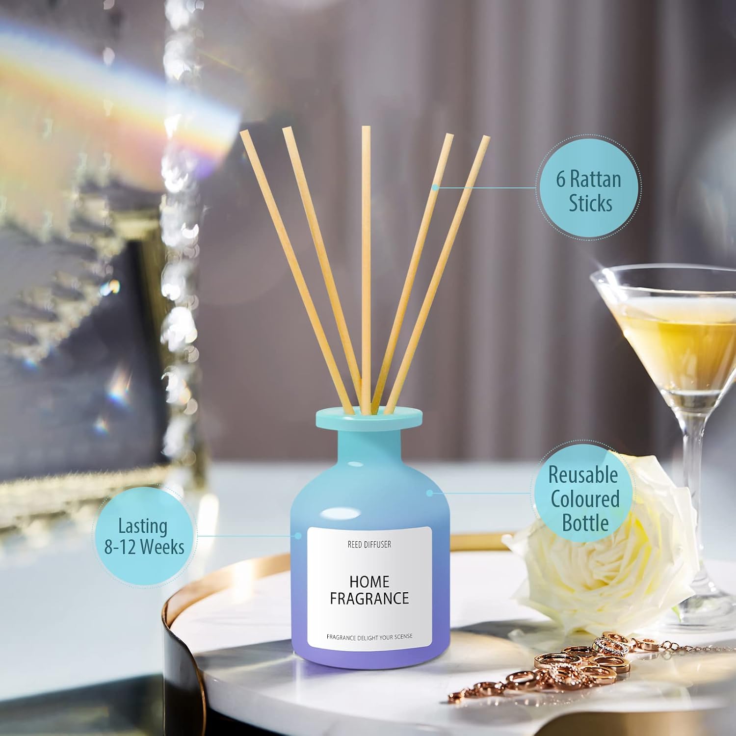 Detalle 2 de Scent-Hi Duftstäbchen Raumduft 100 ml Diffuser mit ätherischen Ölen – Ocean Breeze