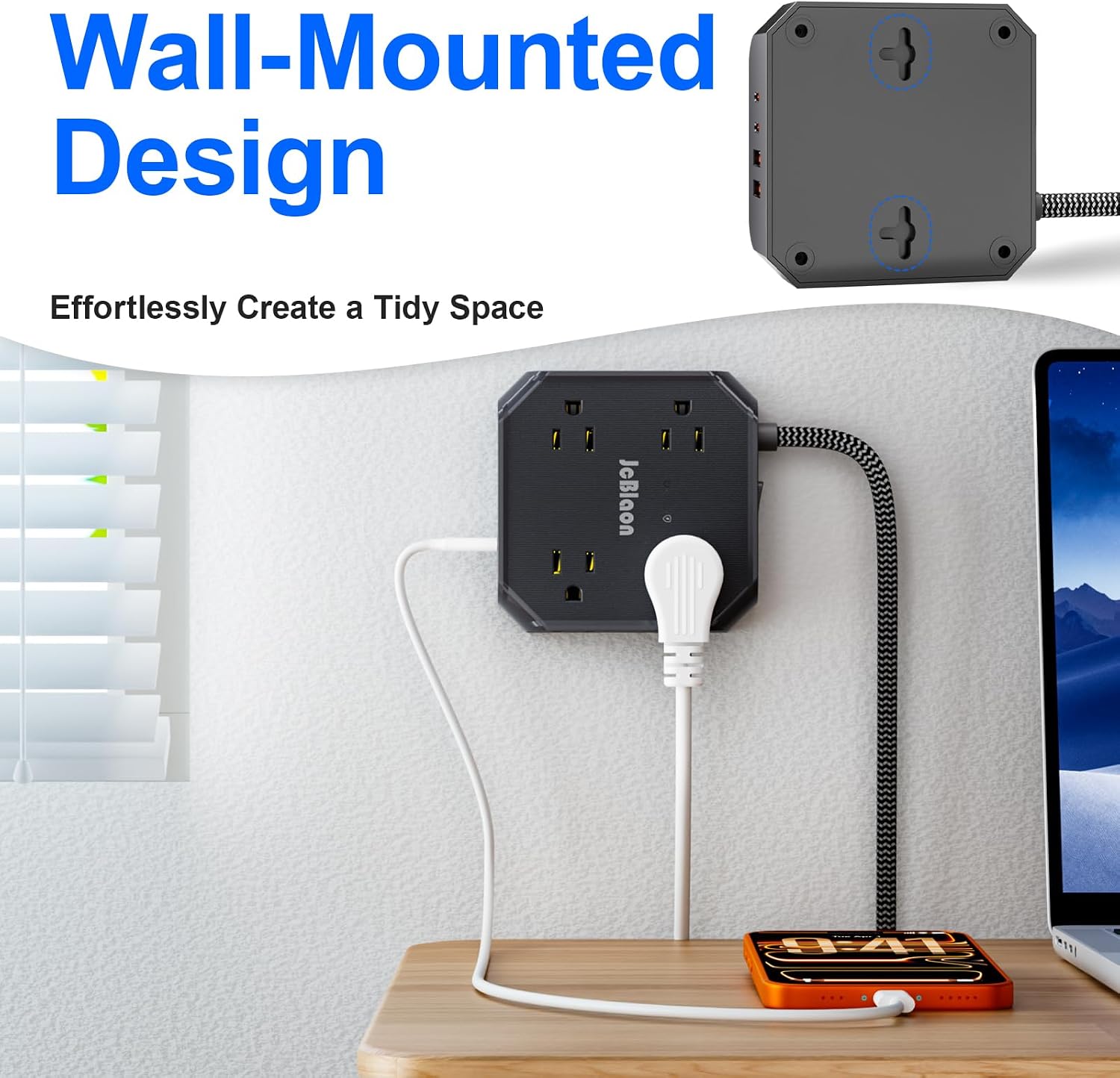 Thumbnail 6 de JcBlaon QC860-CU Power Strip with 8 AC Outlets, 4 USB Ports and 1050J Protection