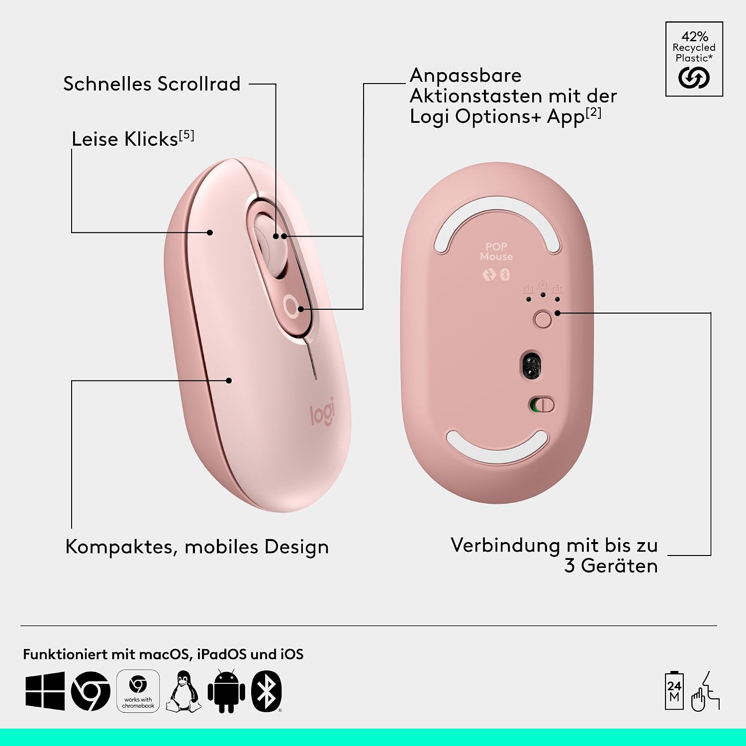 Thumbnail 6 de Logitech POP ICON Combo Rosa Tastatur-Maus-Set