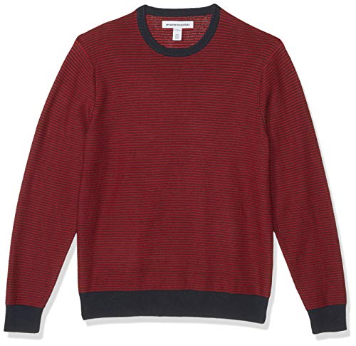 Detalle 1 de Amazon Essentials Maglione Girocollo da Uomo - Blu Navy Rosso Mini Strisce, XXL (Big & Tall)