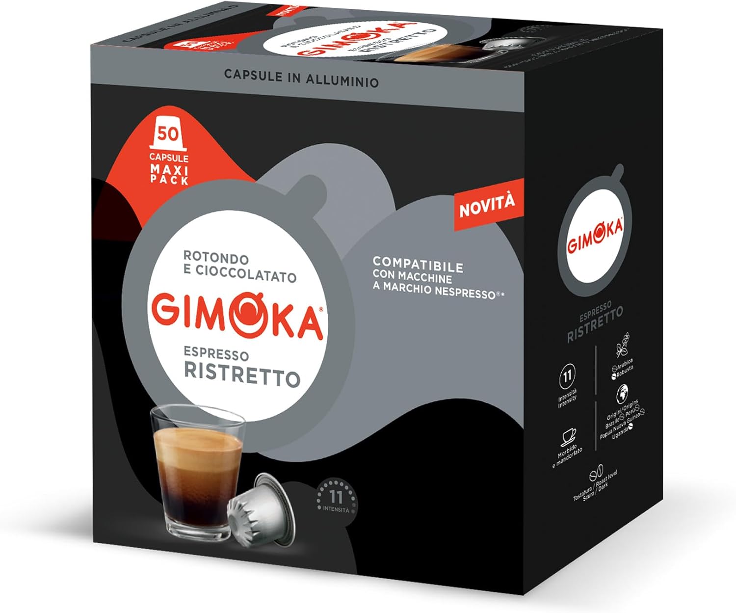 Detalle de Gimoka Miscela Espresso Ristretto Intensità 11/13 – 50 Capsule in Alluminio, compatibili con Sistema Nespresso