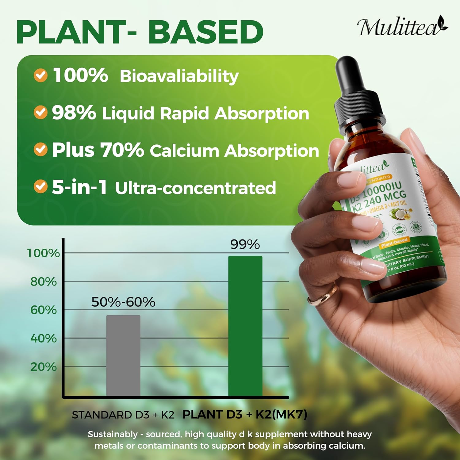 Detalle 2 de Mulittea Vitamin D3 K2 Liquid 2 Fl Oz